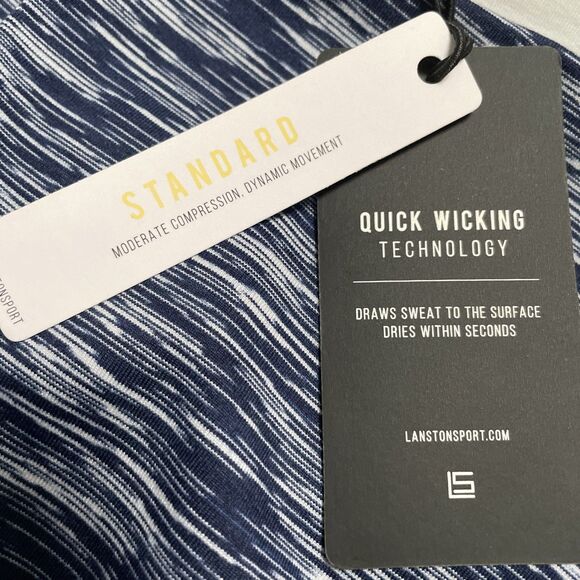 Lanston Sport Leggings Small Cropped Navy White Heather Stripe Mesh Calf NWT - Picture 9 of 12